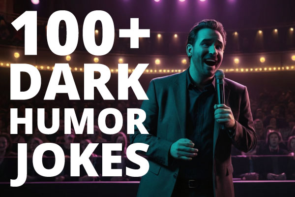 Cartoon characters laughing at edgy dark humor jokes in a stand-up comedy setting